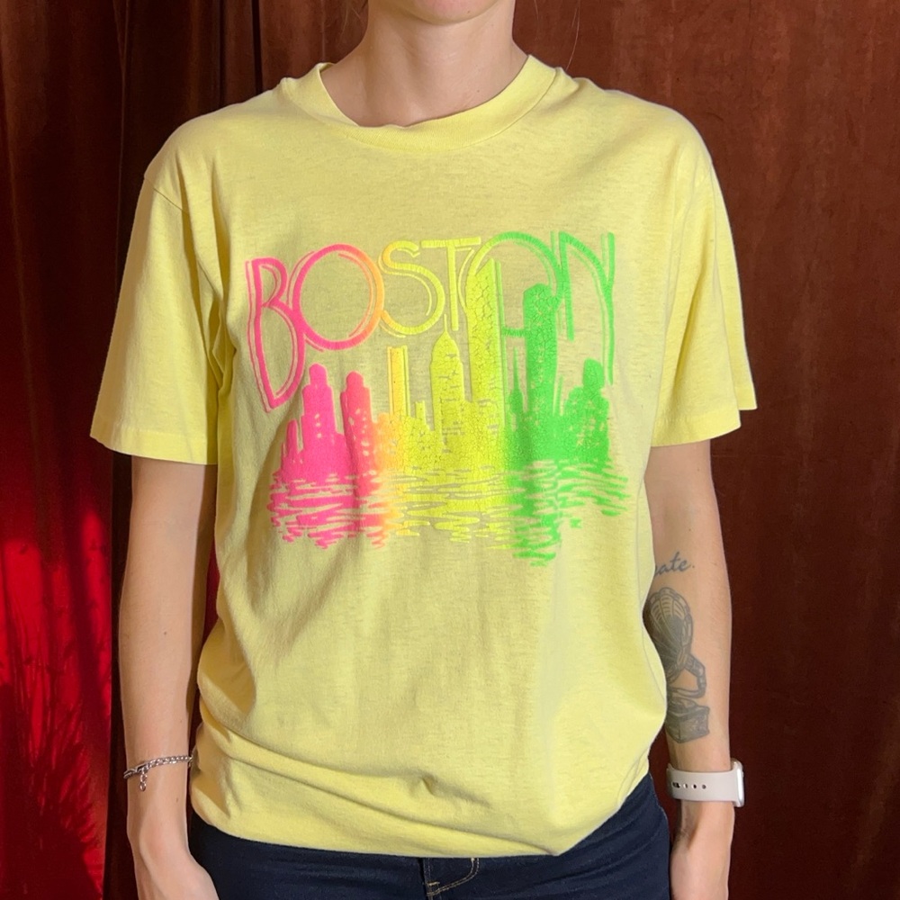 Vintage Boston yellow rainbow tee